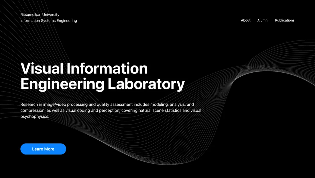 Visual Information Engineering Laboratory website with white wave lines on black.