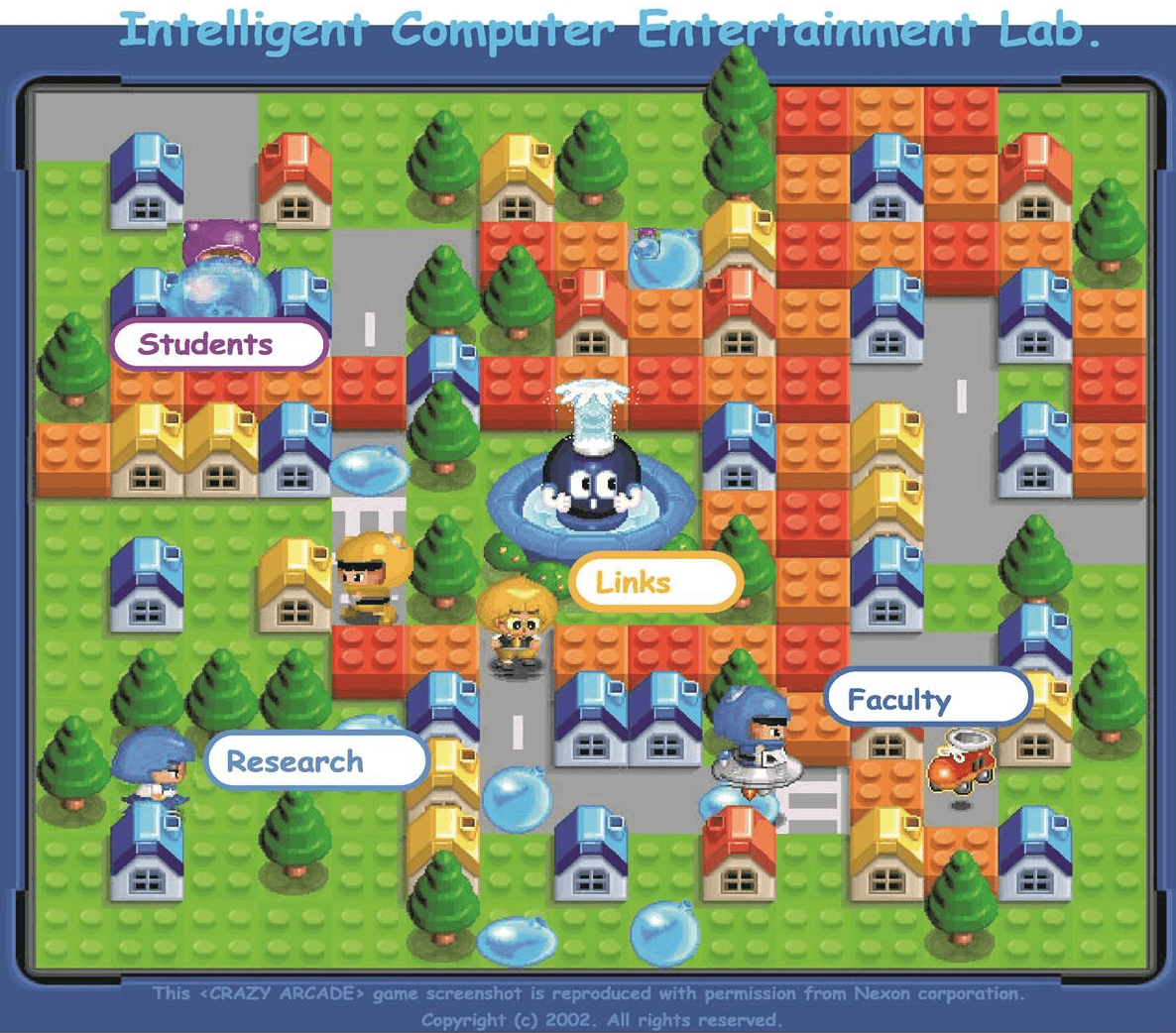 Intelligent Computer Entertainment Lab website shown as a colorful game map.