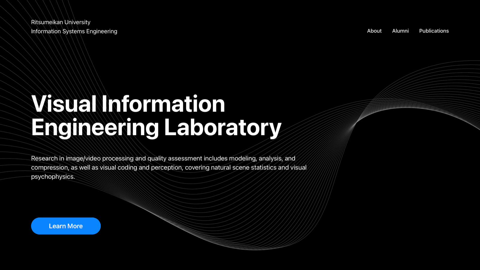 Visual Information Engineering Laboratory website with white wave lines on black.